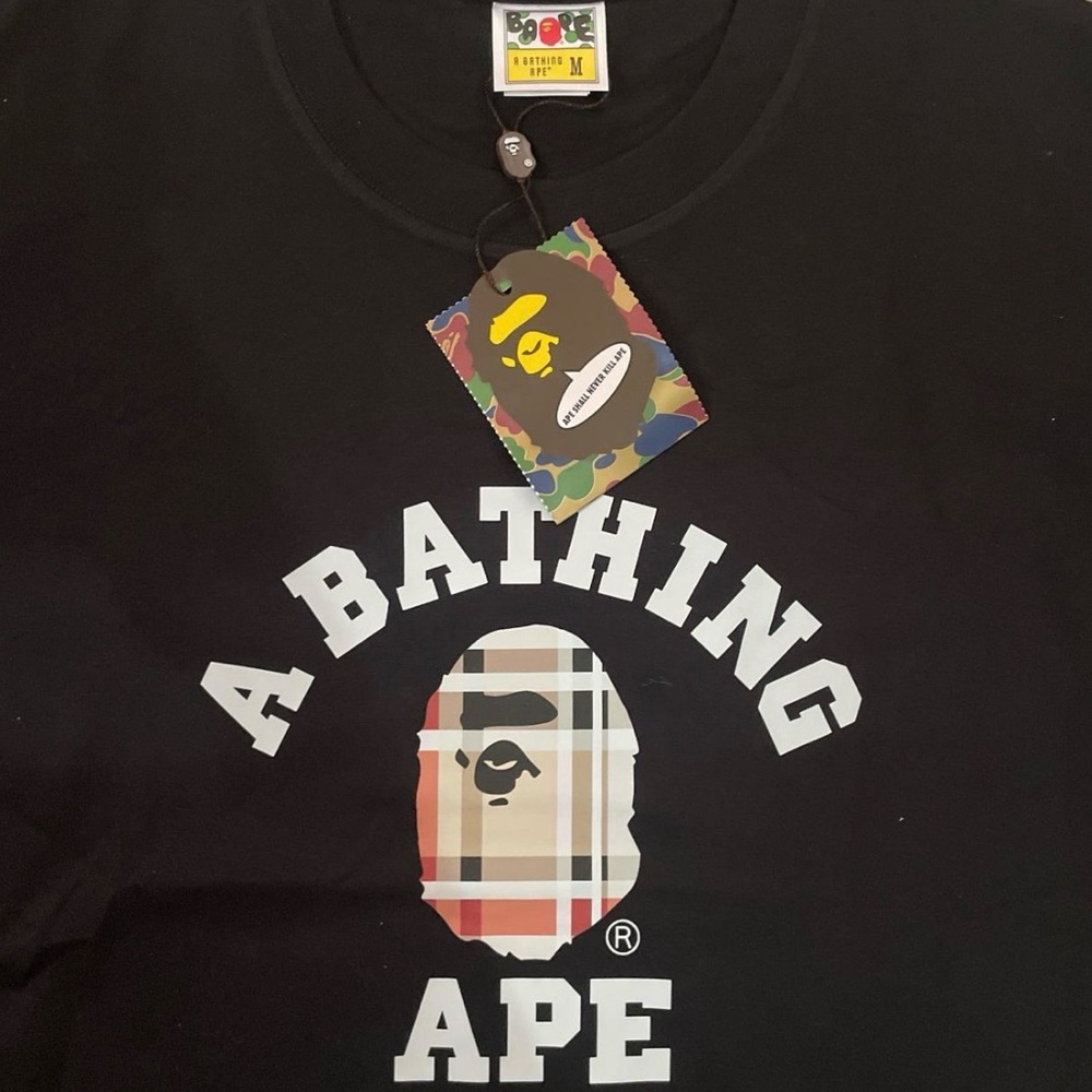 Bape Black Tee with White and Tan Logo